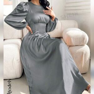 SHEIN Modely Women's Elegant Solid Color Lantern Sleeve Dress,size L(8-10)